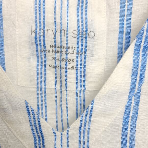 Karyn Seo 100% Linen Striped Drop Waist Sleeveless Maxi Dress, Size XLarge - Picture 9 of 10